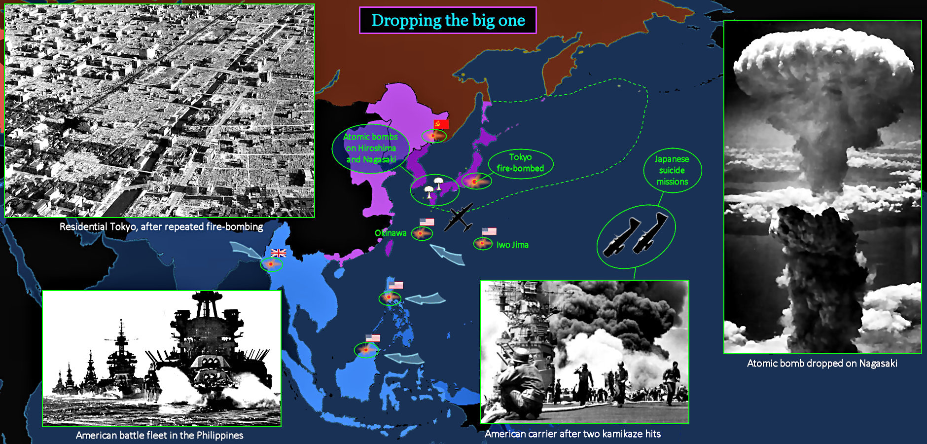 Iwo Jima, Hiroshima, Nagasaki, 1945 map